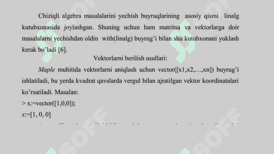 Mapleda vektorlar va matritsalar ustida amallar 2