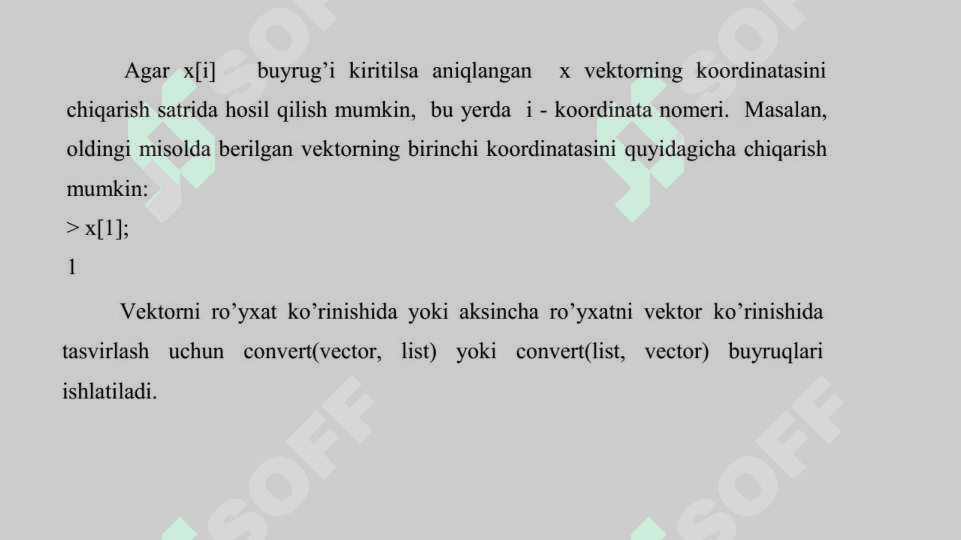 Mapleda vektorlar va matritsalar ustida amallar 3