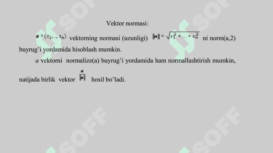 Mapleda vektorlar va matritsalar ustida amallar 6