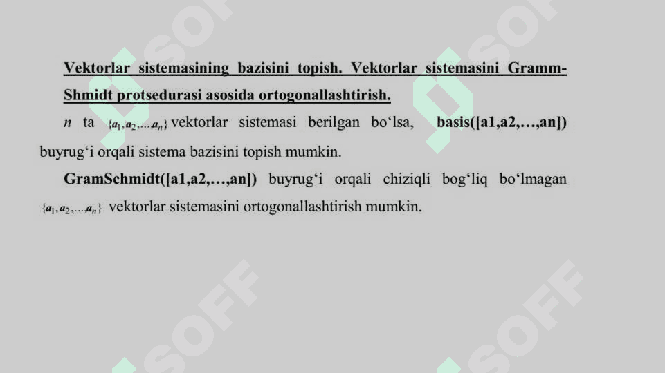 Mapleda vektorlar va matritsalar ustida amallar 7
