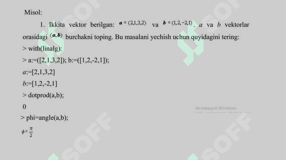 Mapleda vektorlar va matritsalar ustida amallar 8