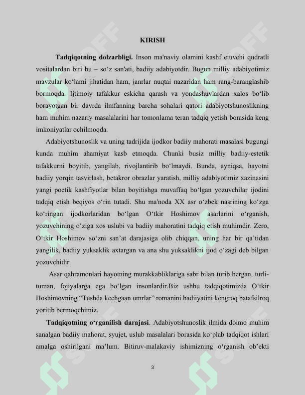O’TKIR XOSHIMOVNING TUSHDA KECHGAN UMIRLAR ROMANIDA FOJEAVIYLIK 3