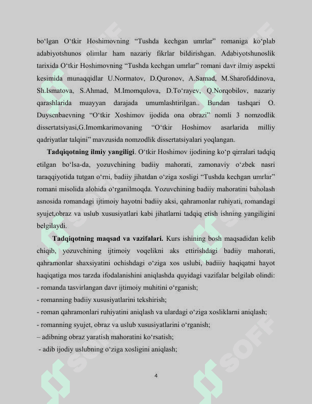 O’TKIR XOSHIMOVNING TUSHDA KECHGAN UMIRLAR ROMANIDA FOJEAVIYLIK 4