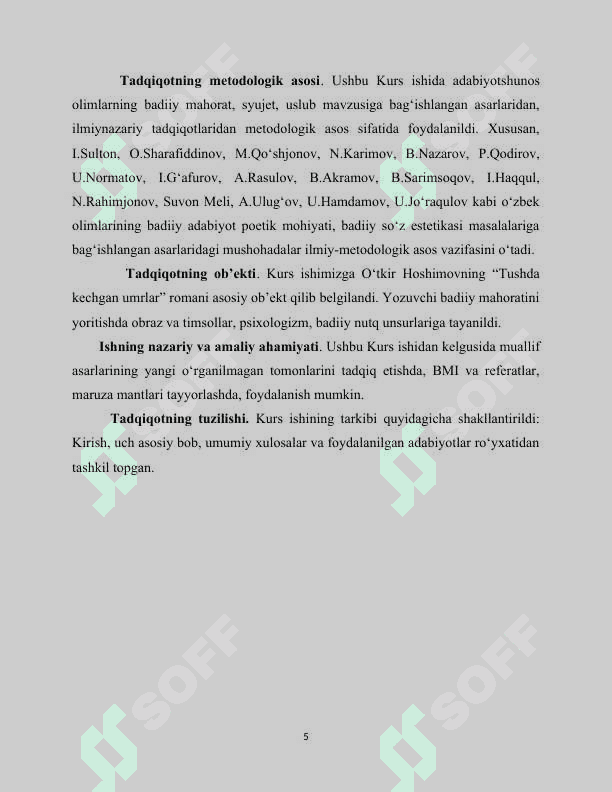 O’TKIR XOSHIMOVNING TUSHDA KECHGAN UMIRLAR ROMANIDA FOJEAVIYLIK 5