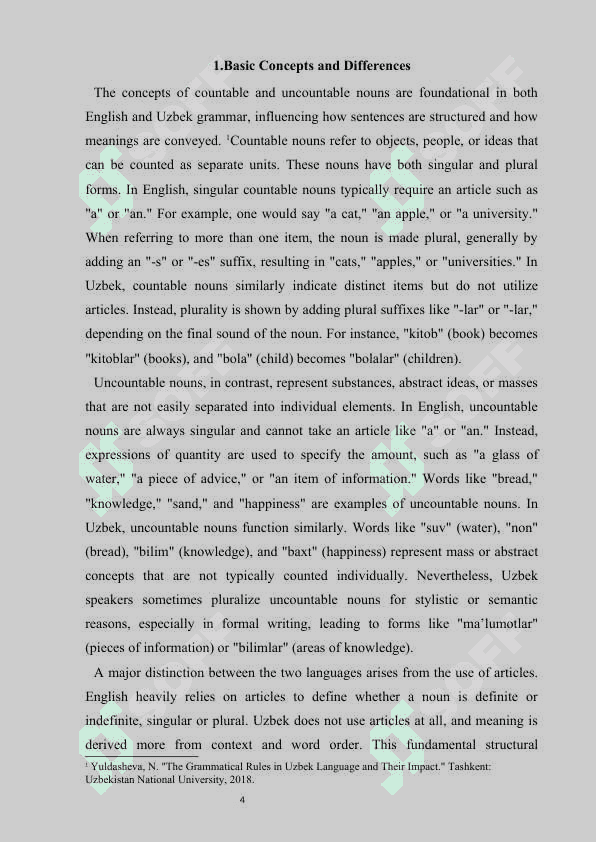 COUNTABLE AND UNCOUNTABLE NOUNS IN ENGLISH AND UZBEK GRAMMAR 6