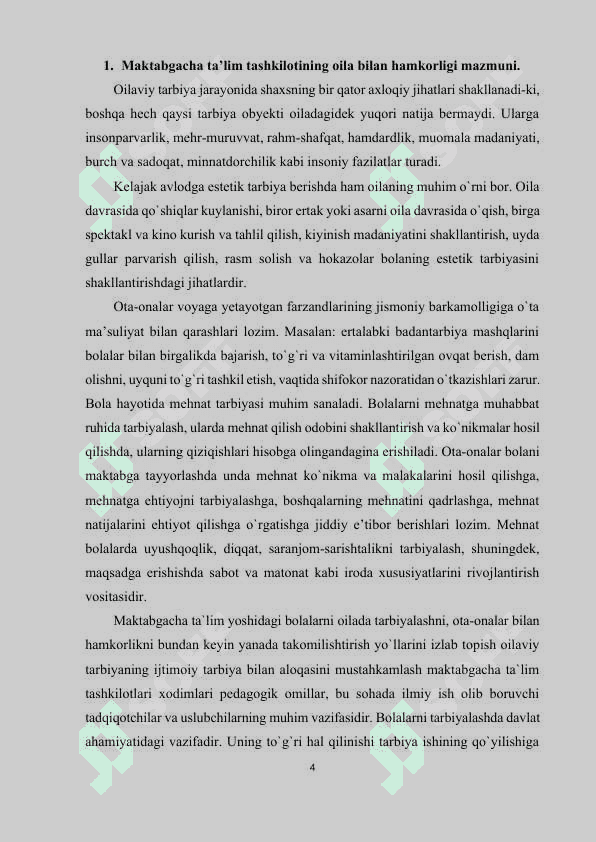 MAKTABGACHA TA’LIM MUASSASASI, OILA VA MAKTAB HAMKORLIGI 4
