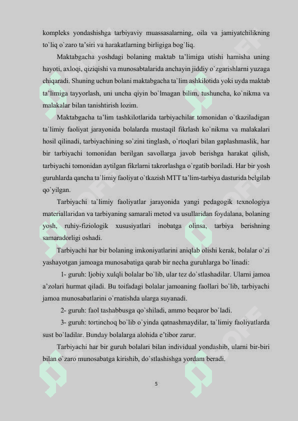 MAKTABGACHA TA’LIM MUASSASASI, OILA VA MAKTAB HAMKORLIGI 5