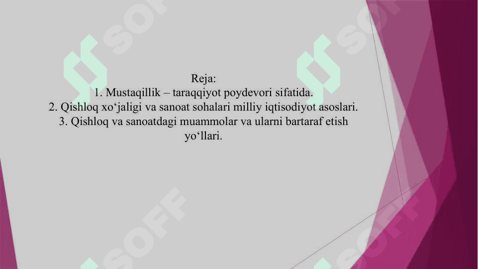 Musaqillik yillarida qishloq xo’jaligi va sanoat sohasidagi o’zgarishlar 2