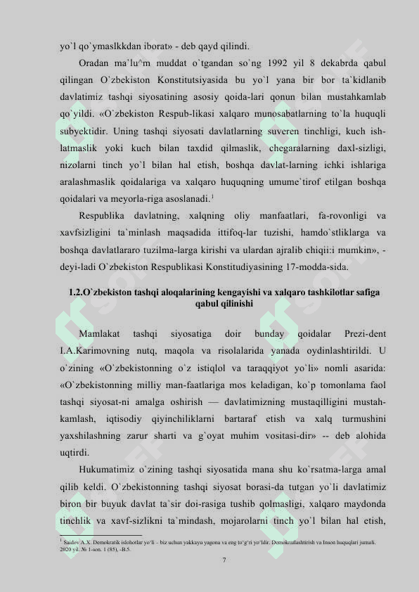 O‘zbekiston Respublikasi tashqi siyosatining asosiy yo’nalishlari 7