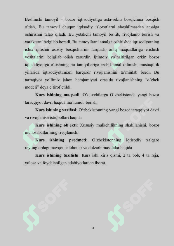 O‘zbekistonda iqtisodiy islohotlar, xususiy mulkchilikning shakllanishi, bozor munosabatlarining rivojlanishi 3