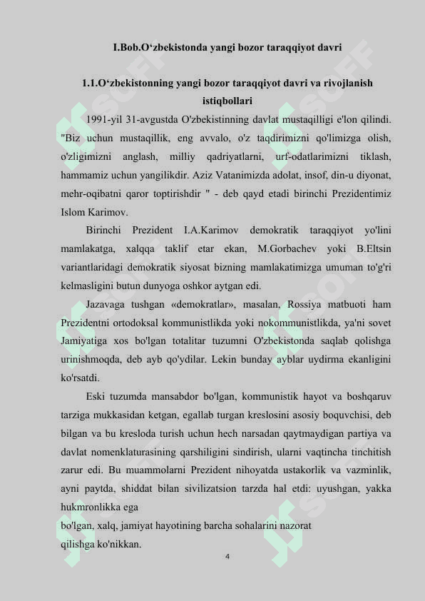 O‘zbekistonda iqtisodiy islohotlar, xususiy mulkchilikning shakllanishi, bozor munosabatlarining rivojlanishi 4