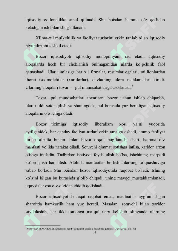 O‘zbekistonda iqtisodiy islohotlar, xususiy mulkchilikning shakllanishi, bozor munosabatlarining rivojlanishi 8