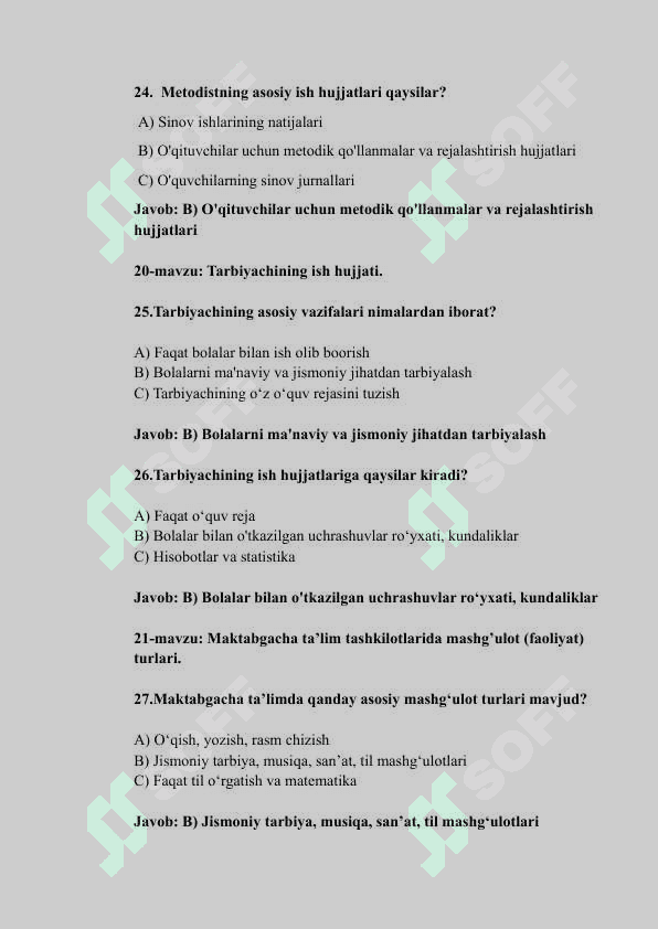 TEST.Maktabgacha ta'lim yo'nalishi uchun 8