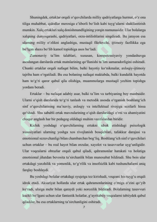 Boshlang`ich sinflarda ertaklarni tahlil qilishga o`rgatish 7