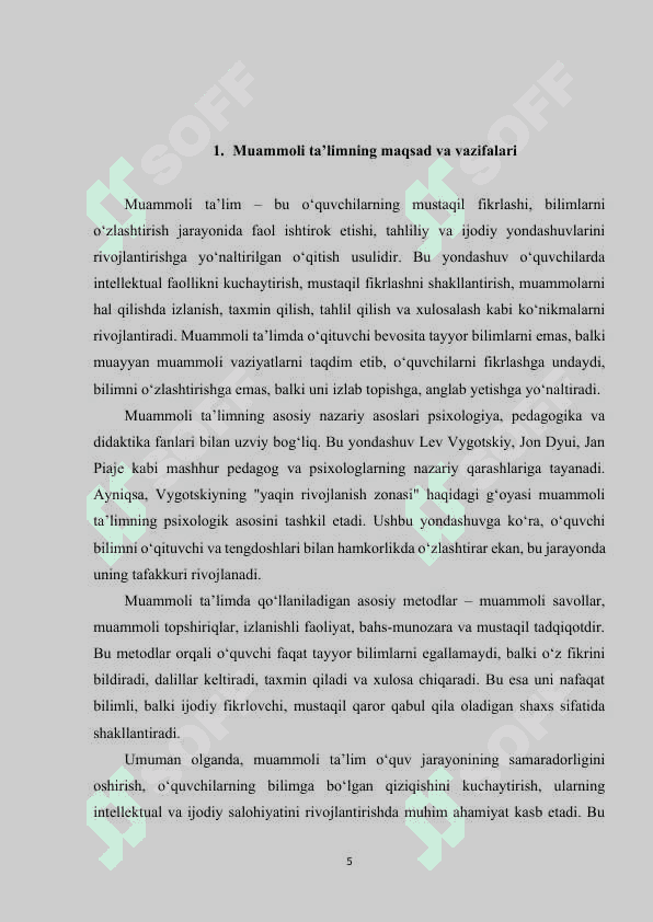 Boshlang`ich sinlarda muammoli texnologiyalar asosida dars mashg`ulotlarini olib borish 5