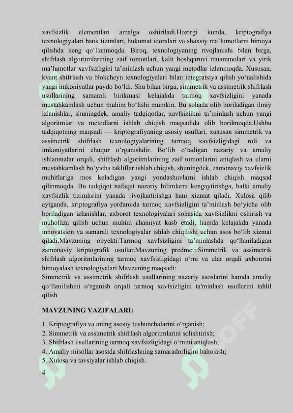 KRIPTOGRAFIYA YORDAMIDA TARMOQ XAVFSIZLIGINI TAHLIL QILISH: SIMMETRIK VA ASSIMETRIK SHIFRLASH 4