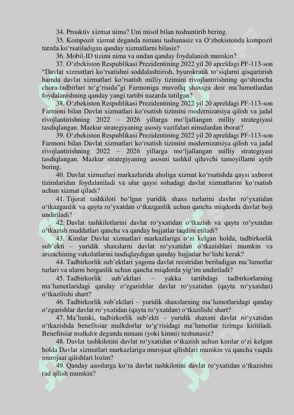 Adliya vazirligi, hududiy adliya boshqarmalari davlat xizmatlar markazlari YXKM, FHDY hamda davlat nataryal idoralari arxivlaridagi boʻsh vakansiyalar uchun oʻtkazilgan ichki va tashqi tanlovning suhbat bosqichi uchun mutaxassislikka oid taxminiy savollar jamlanmasi💣 3