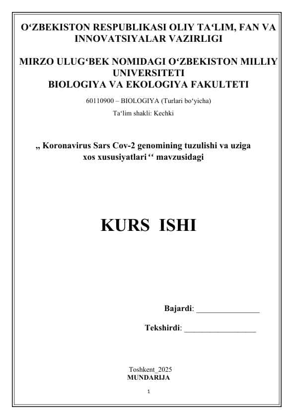 Koronavirus Sars Cov-2 genomining tuzulishi va uziga xos xususiyatlari