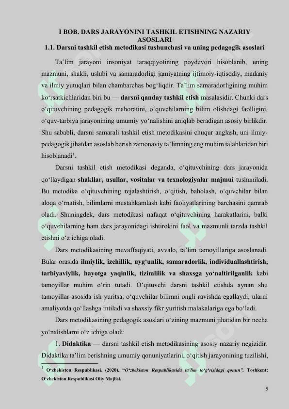 DARS JARAYONINI TASHKIL ETISH METODIKASI 5
