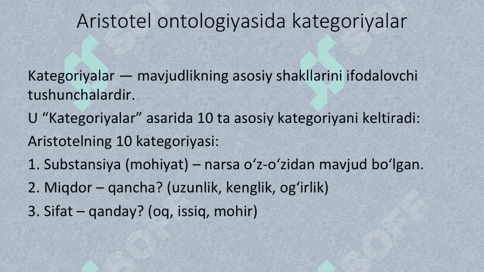 Aristotel, Farobiy va Kant ontologiyasida kategoriyalarning tasnifi 4