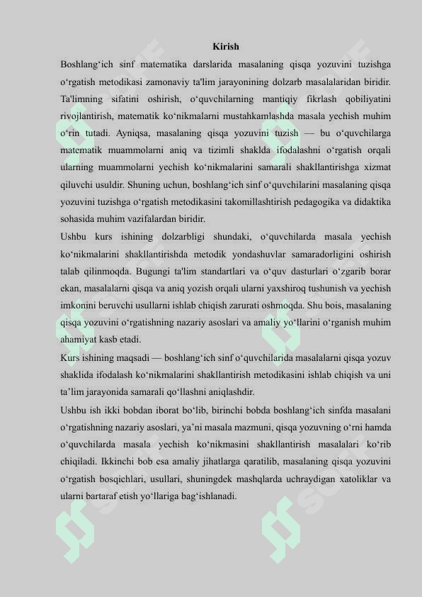 Boshlangʻich sinf matematika darslarida masalaning qisqa yozuvini tuzishga oʻrgatish metodikasi 2