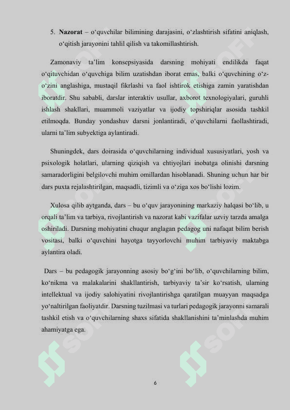 DARS JARAYONINI TASHKIL ETISH METODIKASI. 6