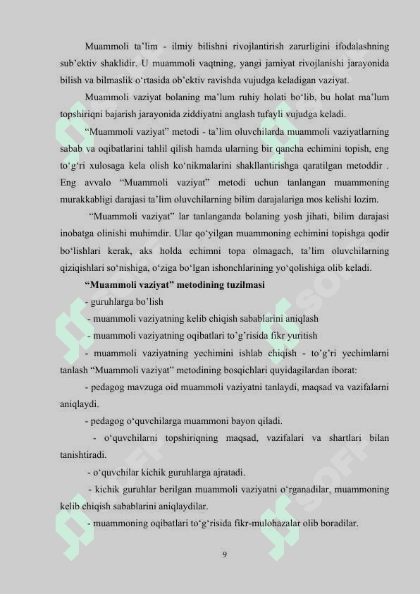 BOSHLANG`ICH SINFLARDA ONA TILI VA O’QISH SAVODXONLIGI DARSLARIDA MUAMMOLI O’QITISH USULLARI 8