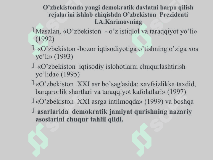 МАВЗУ: O’ZBEKISTONNING O’ZIGA XOS ISTIQLOL VA TARAQQIYOT YO’LI 6