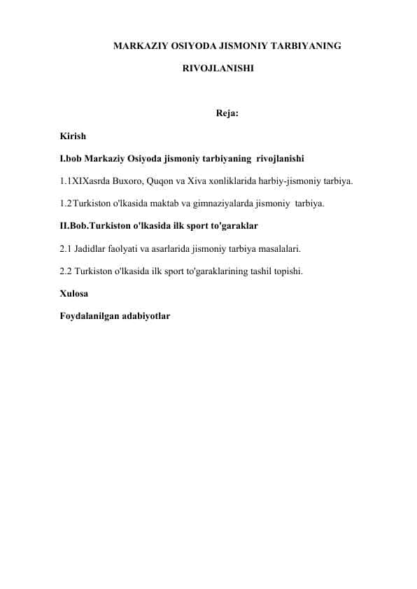 MARKAZIY OSIYODA JISMONIY TARBIYANING  RIVOJLANISHI