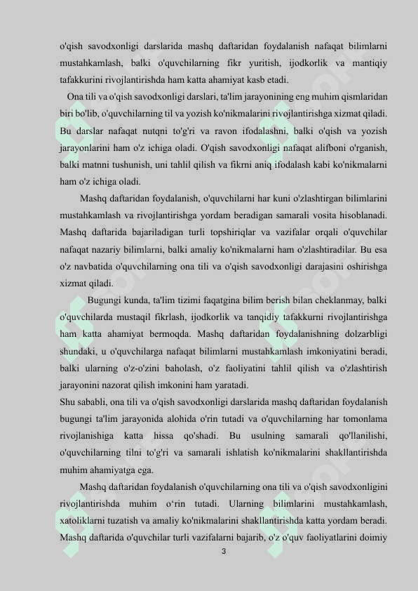 ONA TILI VA O'QISH SAVODXONLIGI DARSLARIDA MASHQ DAFTARIDAN FOYDALANISH metodikasi 3