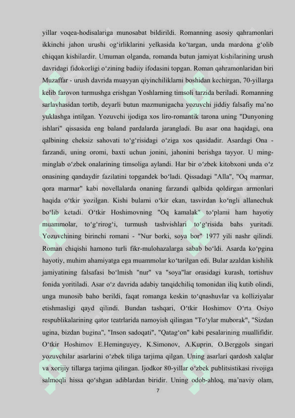 OʻTKIR HOSHIMOVNING “TUSHDA KECHGAN UMRLAR” ROMANIDA FOJIAVIYLIK 6