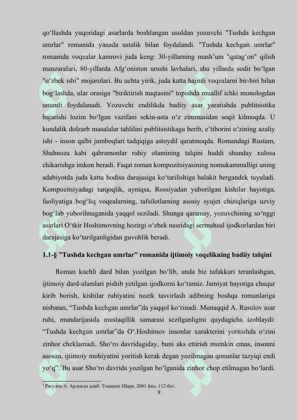 OʻTKIR HOSHIMOVNING “TUSHDA KECHGAN UMRLAR” ROMANIDA FOJIAVIYLIK 8