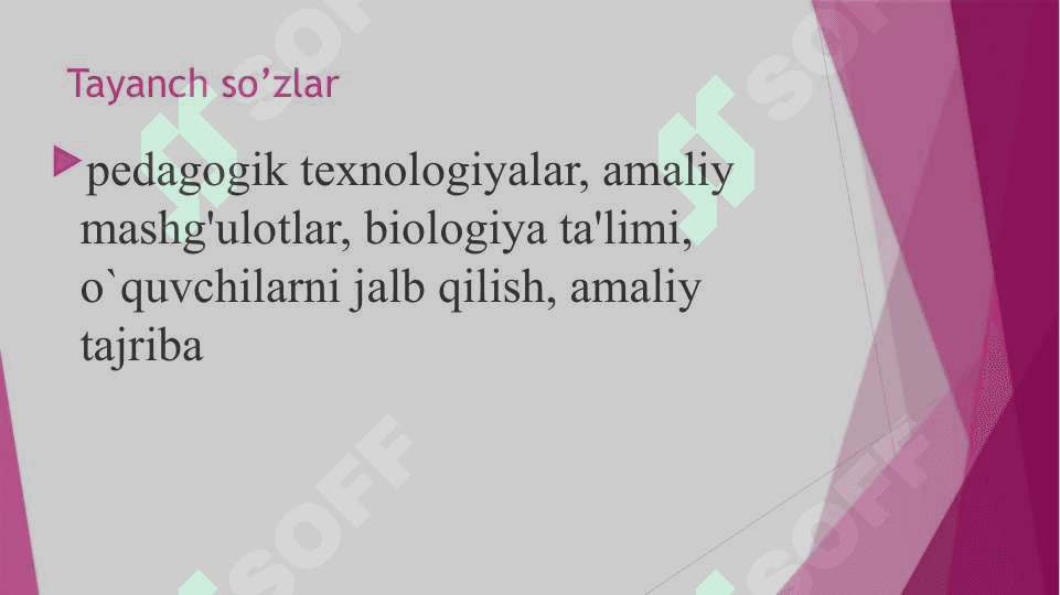 Umumiy biologiyani o'qitishda amaliy mashg'ulotlarini o'tkazish metodikasi. 2
