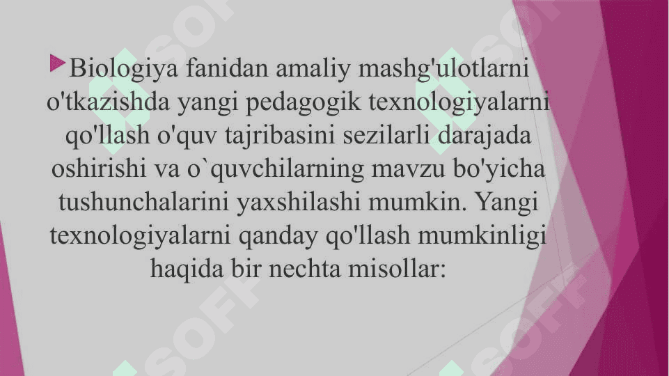 Umumiy biologiyani o'qitishda amaliy mashg'ulotlarini o'tkazish metodikasi. 4