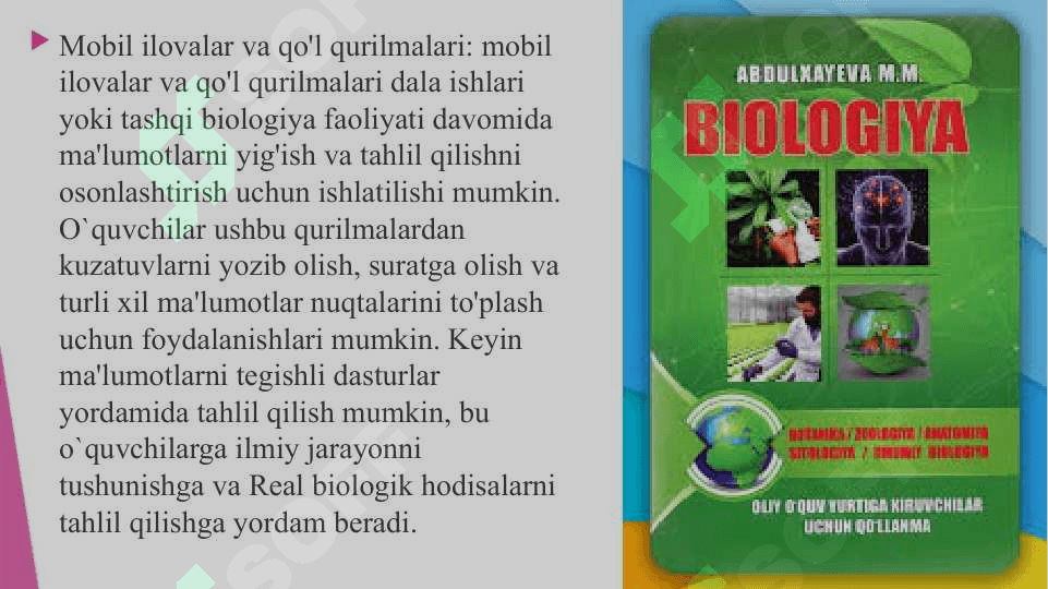 Umumiy biologiyani o'qitishda amaliy mashg'ulotlarini o'tkazish metodikasi. 8