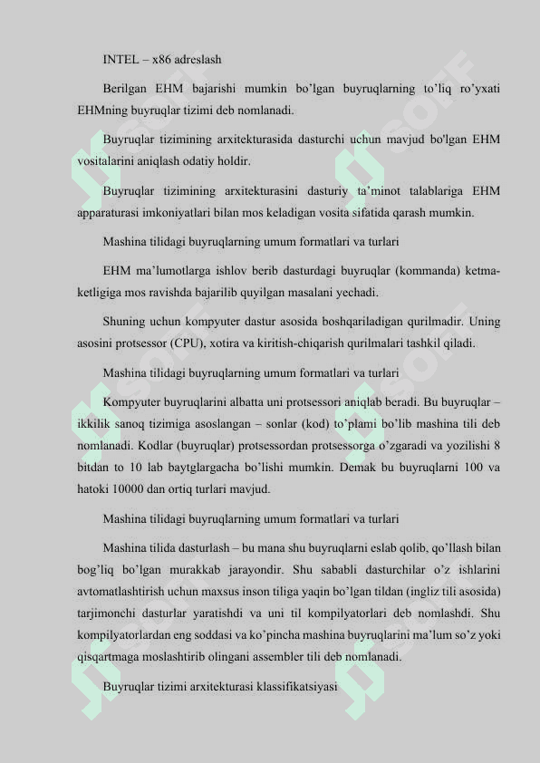 BUYRUQLAR TIZIMI ARXITEKTURASI. OPERANDLAR FORMATLARI 2