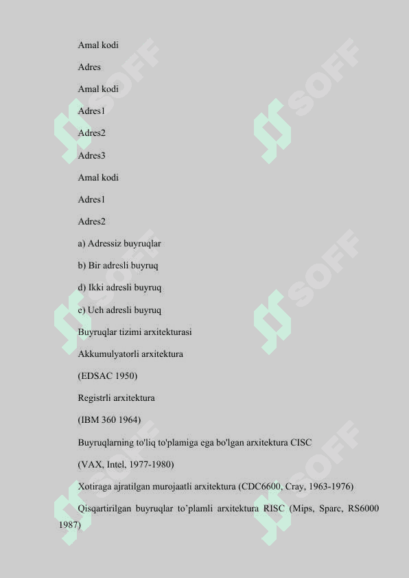 BUYRUQLAR TIZIMI ARXITEKTURASI. OPERANDLAR FORMATLARI 4