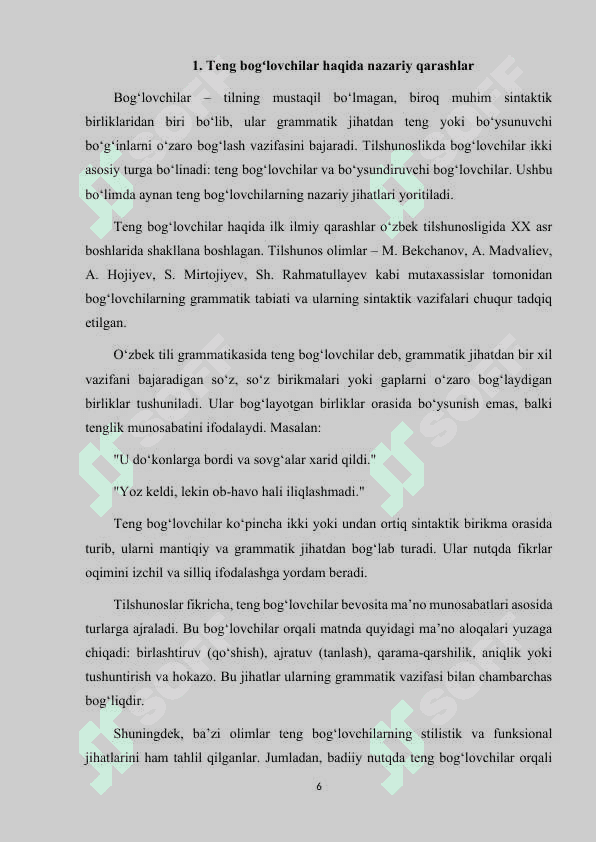 TENG BOG‘LOVCHILARNING MA'NO TURLARI VA ULARNING SINTAKTIK VAZIFALARI. 6