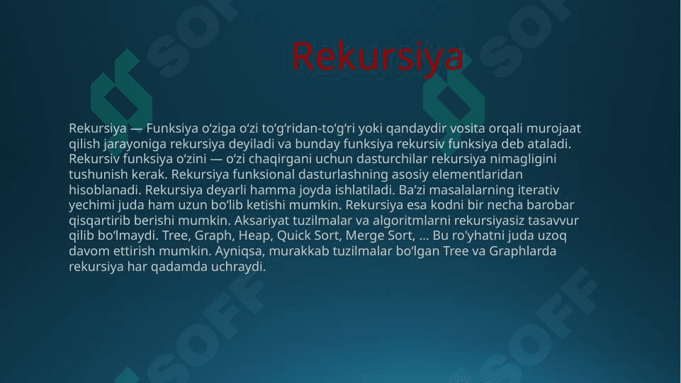 Rekursiv algoritmlar, ularning tahlili. Rekursiyaga doir misollar. 3