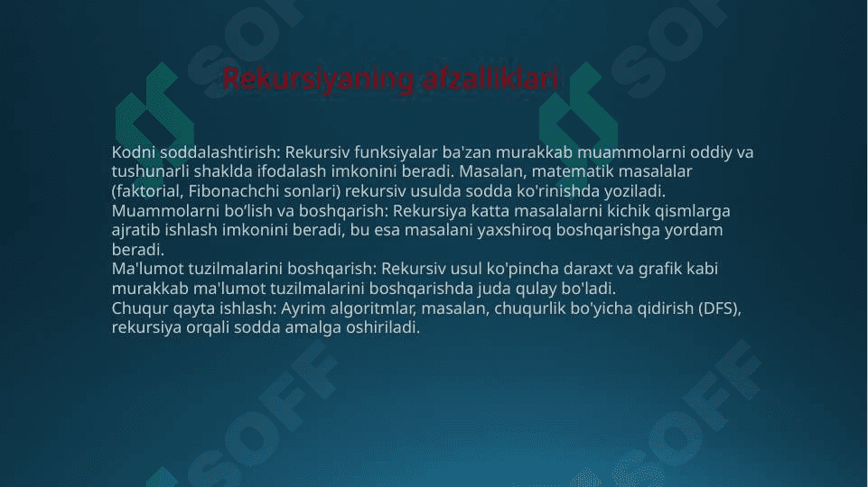 Rekursiv algoritmlar, ularning tahlili. Rekursiyaga doir misollar. 4
