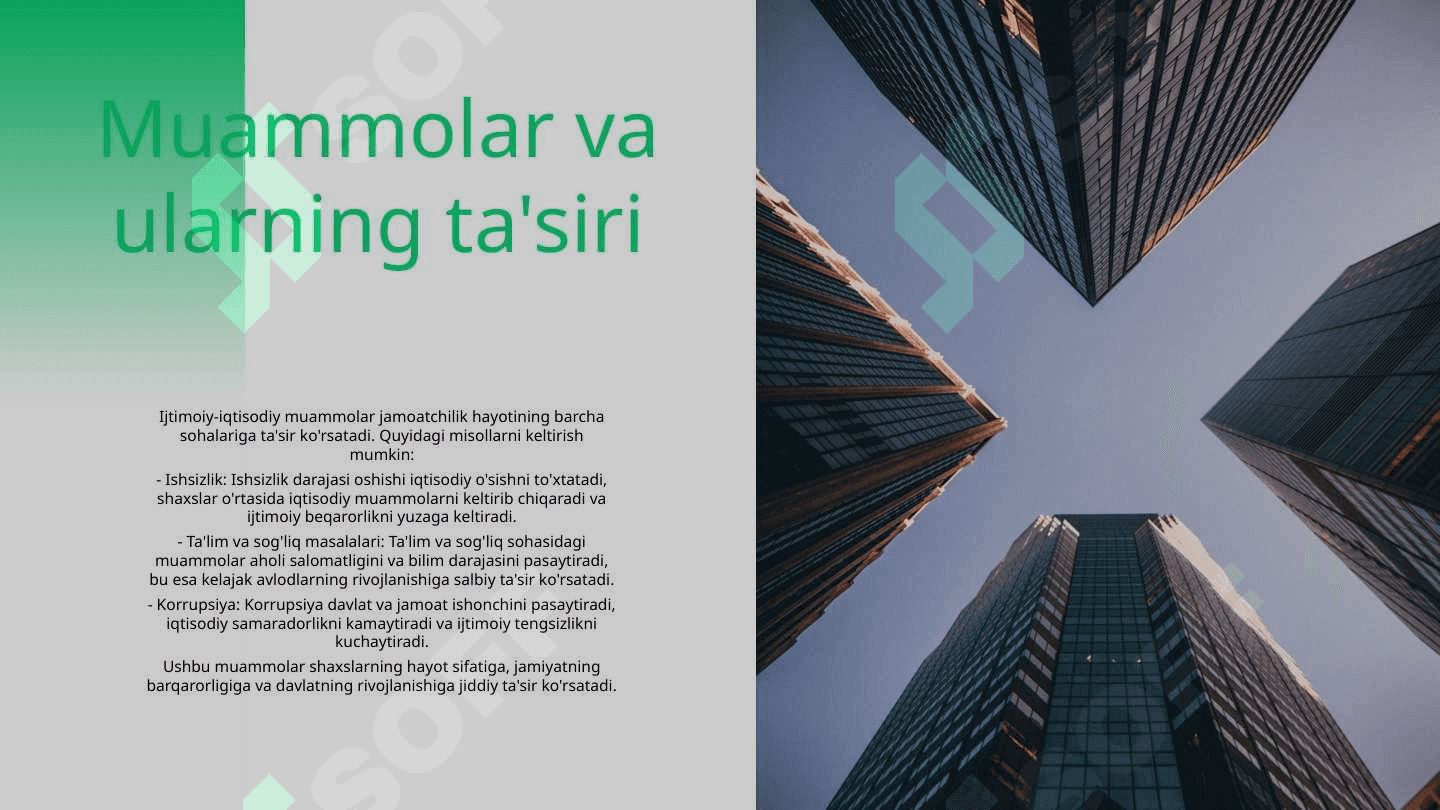 Shaxs, jamiyat va davlat munosabatlarida ijtimoiy-iqtisodiy muommolar va ularning yechimlari(O'zbekiston davlatchiligining huquqiy asoslarini namoyish etish) 4