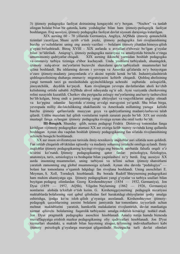 IJTIMOIY PEDAGOGIKA FAN VA AMALIY FAOLIYAT SOHASI SIFATIDA. IJTIMOIYLASHUV OMILLARI VA VOSITALARI. BOLANING SOTSIUMDA RIVOJLANISHI 4
