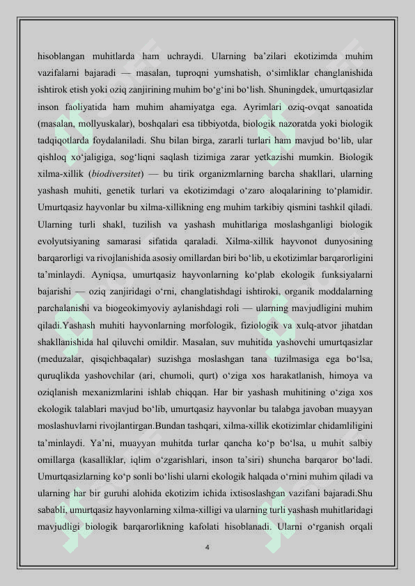 Umurtqasiz hayvonlarning xilma-xilligi turli muhit sharoitida yashashga moslashuvi natijasi - 2 4