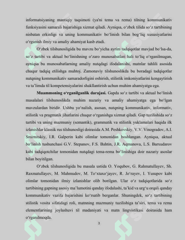 Gapda so‘z tartibi. aktual bo‘linish 3
