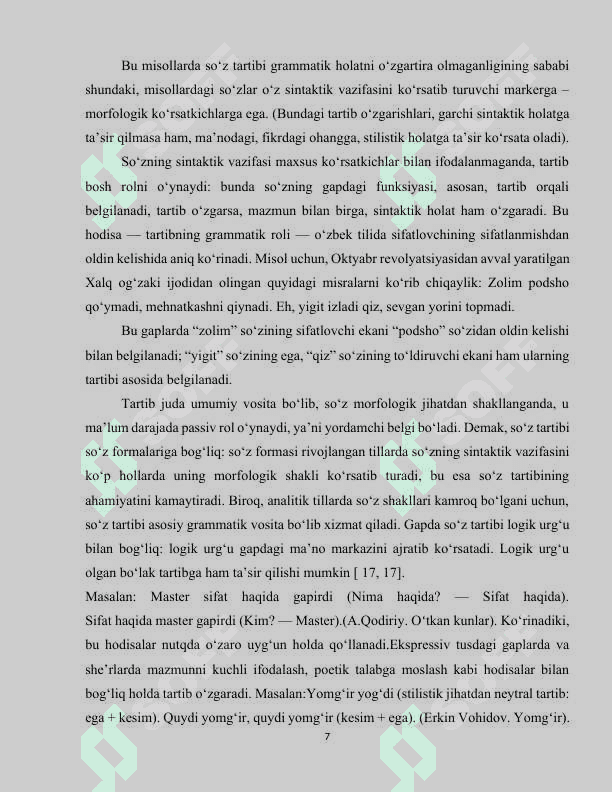 Gapda so‘z tartibi. aktual bo‘linish 7