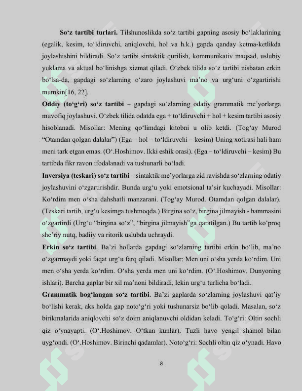 Gapda so‘z tartibi. aktual bo‘linish 8