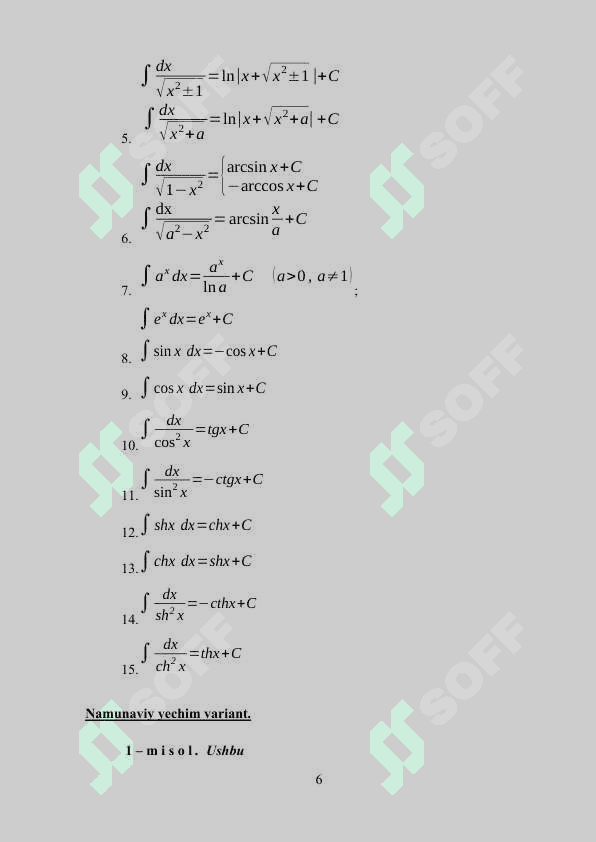 MATEMATIK ANALIZ FANIDAN MUSTAQIL TAYYORGARLIK UCHUN TOPSHIRIQ VA NAZARIY SAVOLLAR 6