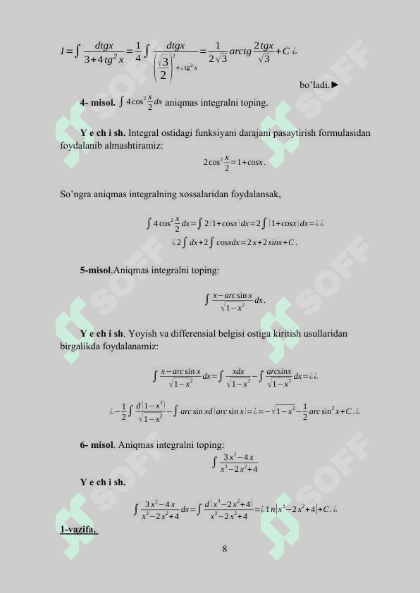 MATEMATIK ANALIZ FANIDAN MUSTAQIL TAYYORGARLIK UCHUN TOPSHIRIQ VA NAZARIY SAVOLLAR 8
