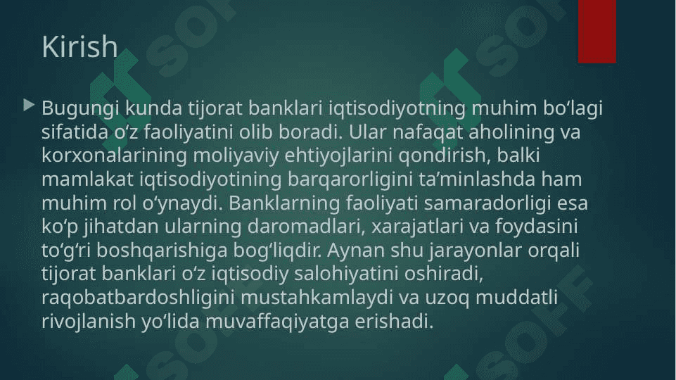Tijorat banklarining daromadlari ,xarajatlari va foydasini boshqarish yoʻllari 3