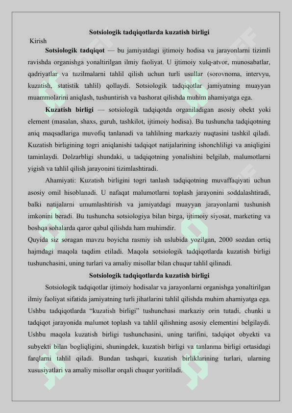 Sotsiologik tadqiqotlarda kuzatish birligi 25 2